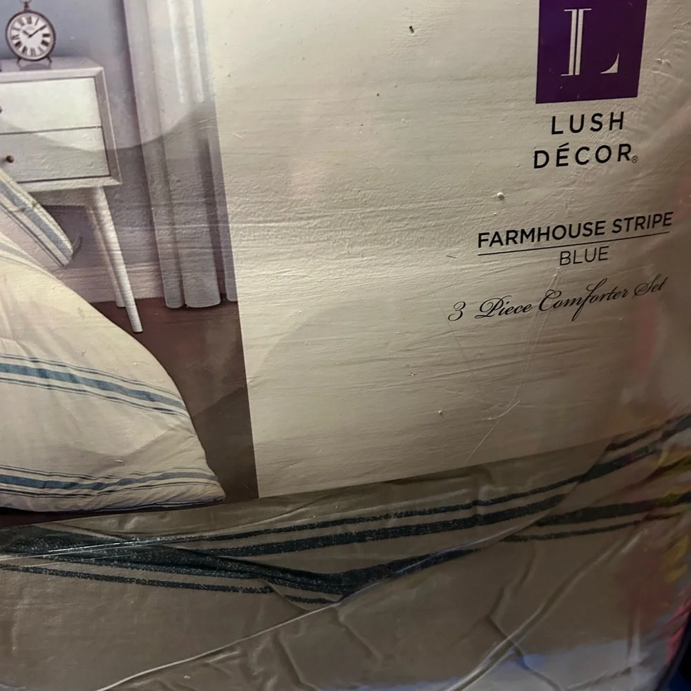 Lush Decor King Farmhouse comforter Set, Blue/White